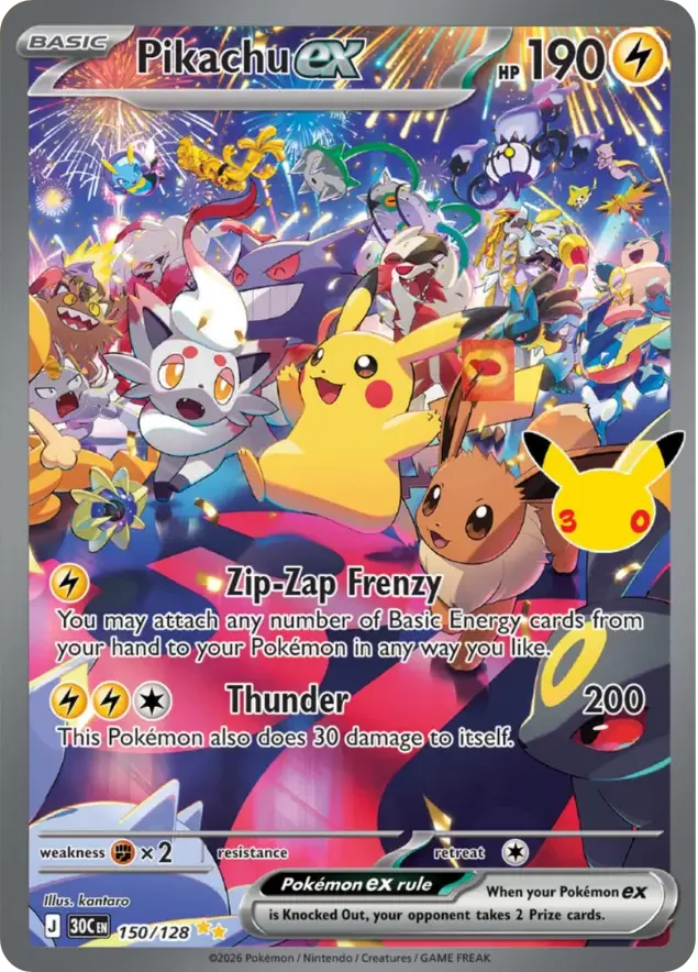 Pikachu ex 150/128 Special Illustration Rare from 30th Celebration