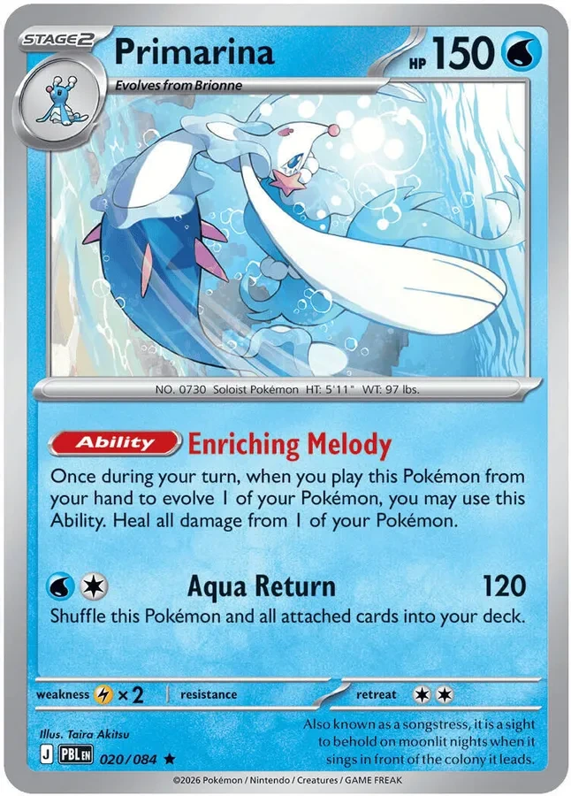 020/084 Primarina Rare Pokemon Card