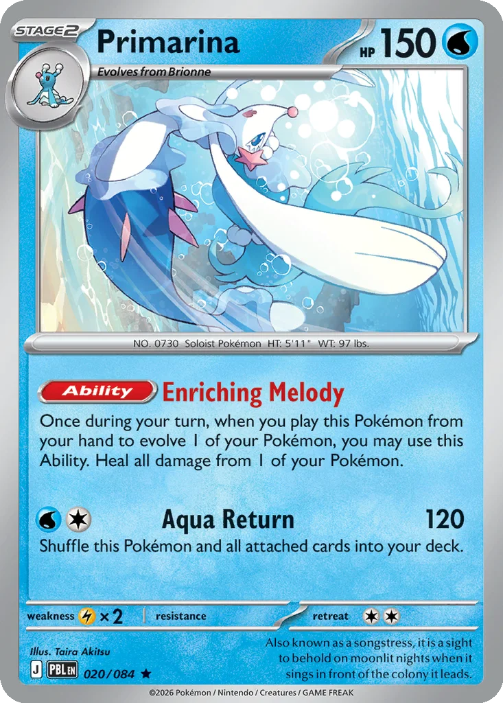 Pitch Black Card List 020/084 Primarina Rare Pokemon Card